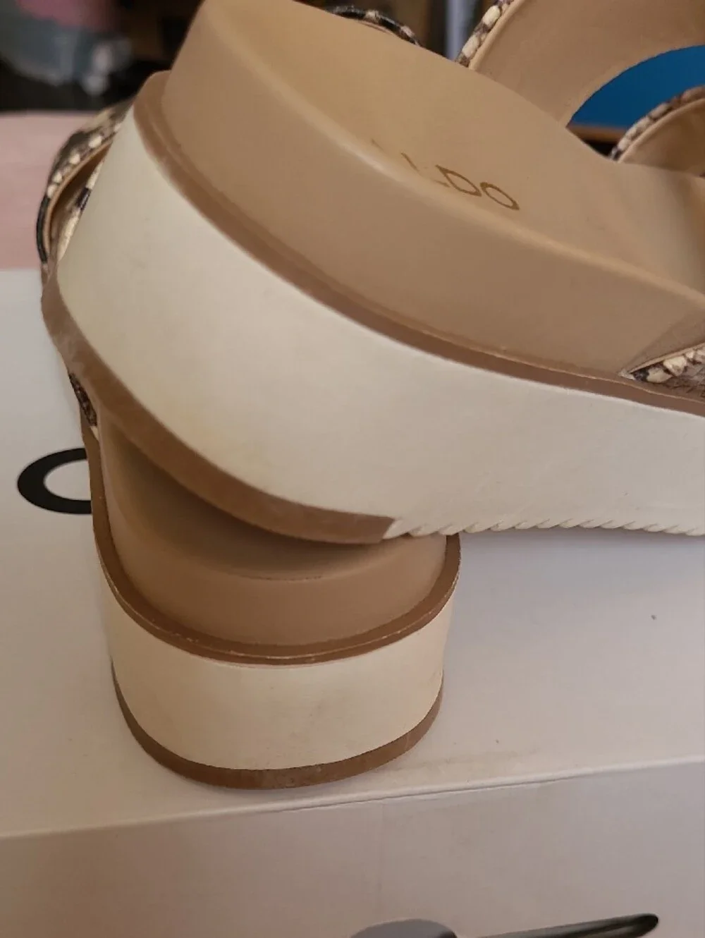 Aldo Snake-Print Dual Strap Platform Sandals in Beige & White